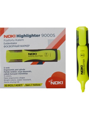 Noki 10 Adet Sarı Fosforlu Kalem Ergonomik Gövde ile Parlak Renkler ve Suya Dayanıklı Mürekkep