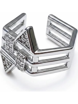 Cesicey Earcuff Sıkıştırmalı Çelik Kıkırdak Küpe Geometrik Zirkon Taşlı Gümüş Renk