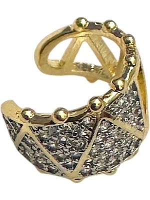 Cesicey Earcuff Sıkıştırmalı Çelik Kıkırdak Küpe Üçgen Desenli Zirkon Taşlı Altın Renk