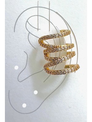 Cesicey Earcuff Sıkıştırmalı Pirinç Kıkırdak Küpe Sarmal Zirkon Taşlı Altın Renk