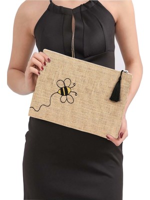 Ju Yaratıcı Tasarım Ju Hasır Kadın Portföy Clutch Çanta Arı Günlük Kullanım için Organik Malzeme ile Tasarlandı
