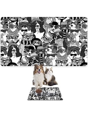 Odea Monnhein Mama ve Su Evcil Hayvan Beslenme Matı, Kolay Temizlenen Emici Su Geçirmez Kumaş, Küçük Orta Boy ve Büyük Kedi ve Köpekler Için Dayanıklı Köpek Kedi Paspas (50X35, Dog Pattern)