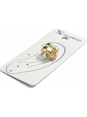 Cesicey Earcuff Sıkıştırmalı Çelik Kıkırdak Küpe Çift Sıra Bantlı Halka Detaylı Zirkon Taşlı Altın  Renk
