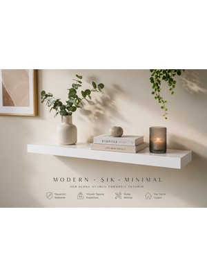 BMD Dekoratif 50 cm Duvar Rafı | Modern Uçan Raf | Kitaplık & Mutfak Rafı | Kalın ve Dayanıklı