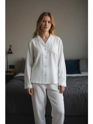 Sıle Atelıer Fistolu Uzun Kol Şile Bezi Pijama Takımı