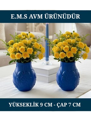 E.M.S 2 Adet Mavi Renk Çiçek Desenli Vazo Dekoratif Vazo Dekoratif Saksı.