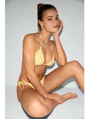 Kom Lınje Sarı Çizgi Desen Üçgen Bikini