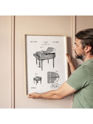 Pegziz Piyano Patent Çizimi Tablosu Müzik Aleti Duvar Dekor Tablo