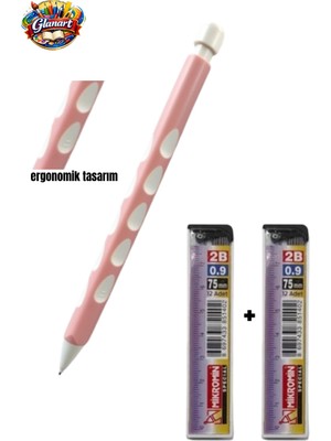 Glanart Ergonomik Tasarımlı 0,9 mm Uçlu Kalem Seti (1 Adet Kalem , 2 Adet Uç ) Set