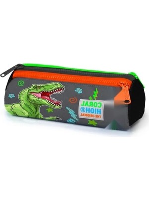 Odea Üç Bölmeli Gri Yeşil T-Rex Kalem Çantası - Erkek Çocuk