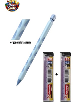 Glanart Ergonomik Tasarımlı 0,9 mm Uçlu Kalem Seti (1 Adet Kalem , 2 Adet Uç ) Set