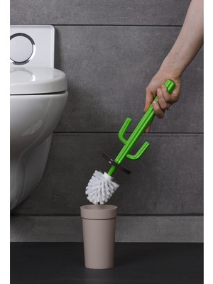 Şık Tasarımlı Okyanus Home Kaktüs WC Fırça Seti Vizon Renk Suya Dayanıklı Sert Plastik