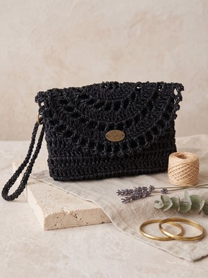Talin Handmade Hasır El Çantası 16X22 cm | Çelik Kapamalı El Yapımı Örgü Clutch Çanta