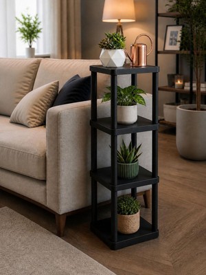 Sakura 4 Katlı Çiçeklik Saksılık Siyah