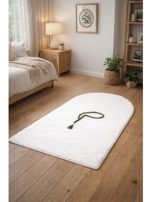 Lugmo Seccade Namaz Halısı Yıkanabilir Kaymaz Taban Peluş 70X120 cm Beyaz