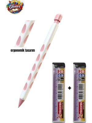 Glanart Ergonomik Tasarımlı 0,9 mm Uçlu Kalem Seti (1 Adet Kalem , 2 Adet Uç ) Set