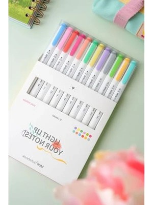 Odea Pastel Renk 12 Renk Çift Uçlu Fosforlu Kalem Seti, Highlighter ve Fineliner