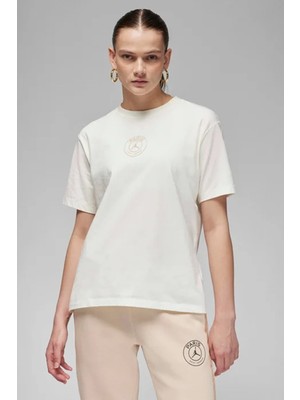 Nike Air Jordan Paris Saint Germain Mens Tee Grafik Baskılı Erkek Günlük Tişört Krem