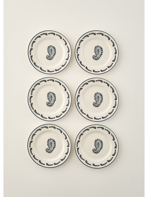 Bella Maison Paisley 6'lı Porselen Pasta Tabağı Seti Mavi (21 Cm)