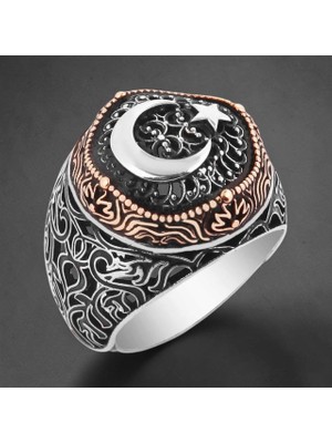 Takılingo 925 Ayar Gümüş Telkari Kasa Ayyıldız Taşsız Erkek Yüzük