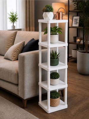 Sakura 5 Katlı Çiçeklik Saksılık Beyaz