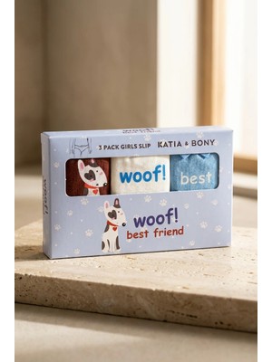 Bony Socks Kız Çocuk 3'lü Köpek Desenli Kutulu Slip Kırmızı