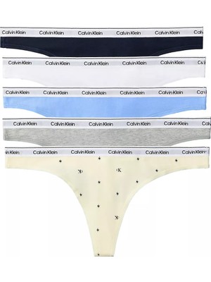 Calvin Klein Kadın Logo Imzalı Elastik Bel Bantlı Pamuklu Beşli Paket Gri Külot LV00QD5221-3KW