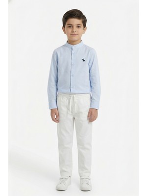 Toontoy Kids Toontoy Erkek Çocuk 2li Takım Hakim Yaka Düğmeli Uzun Kollu Gömlek - Beli Bağlamalı Normal Paça Pantolon 14259