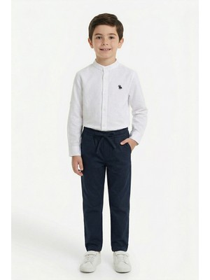 Toontoy Kids Toontoy Erkek Çocuk 2li Takım Hakim Yaka Düğmeli Uzun Kollu Gömlek - Beli Bağlamalı Normal Paça Pantolon 14259