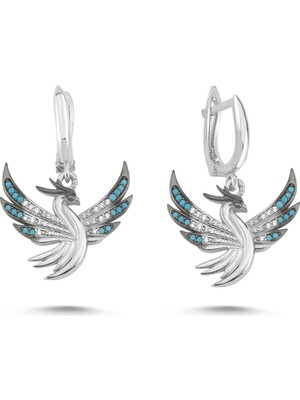 Silverize Anka Kuşu Beyaz Altın Kaplama Küpe Ankc6