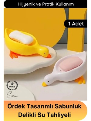 Svein #sabunluk Ördek Tasarımlı Sabunluk Delikli Su Tahliyeli Abs Plastik Banyo Lavabo Sabun Tutucu Dekoratif Dayanıklı Hijyenik Sarı Beyaz Tezgah Düzenleyici Aksesuar