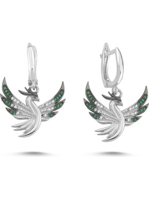 Silverize Anka Kuşu Beyaz Altın Kaplama Küpe Ank2
