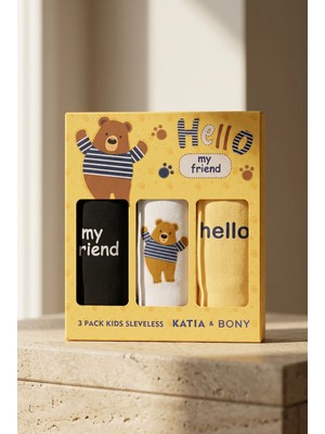 Bony Socks Çocuk Teddy Baskılı Kutulu 3'lü Atlet