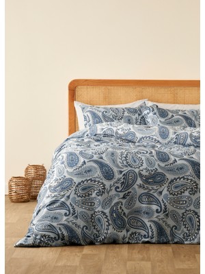 Bella Maison %100 Pamuk Saten Paisley Çift Kişilik Nevresim Takımı Mavi (200X220 Cm)
