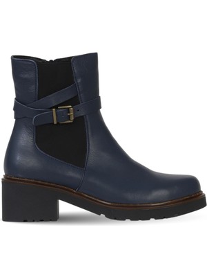 Bueno Shoes Lacivert Deri Kadın Topuklu Bot