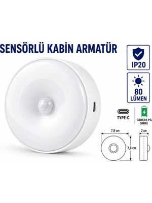 Lampist Sensörlü LED Kabin Armatür Şarjlı 4000K