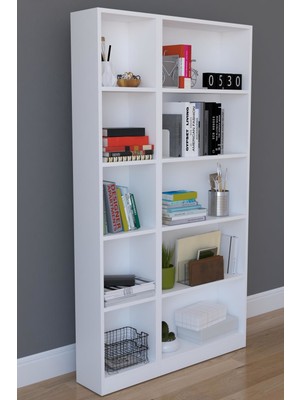 The Violett Beyaz 10 Raflı Suntalam Kitaplık – 169X94X20 Cm, Dayanıklı ve Modern Tasarım, Geniş Depolama Alanı
