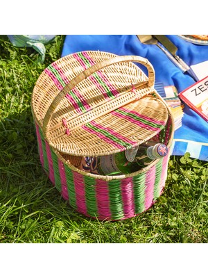 Zsa Zsa Zsu Tam Dao Yeşil - Pembe Rattan Sepet 40x30x38 Cm