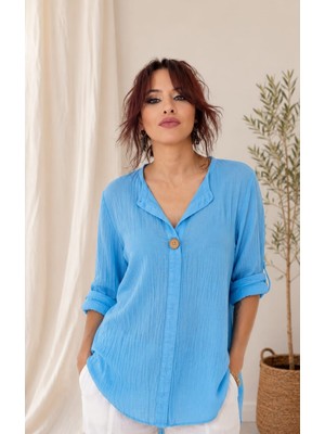 Boutique Bade Italyan Düğme Detaylı Oversize Bluz