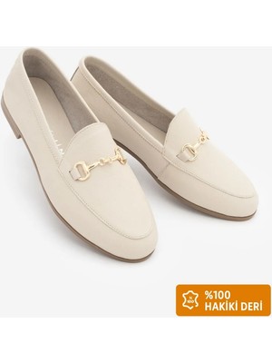 Marjin Kadın Hakiki Deri Zincirli Loafer Günlük Ayakkabı Tanle Bej