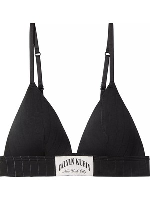 Calvin Klein Kadın Logo Etiketli Pamuklu Şerit Çizgili Siyah Sütyen LV00QF8886-UB1