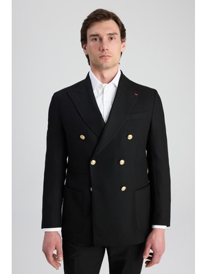 D'S Damat Ds Damat Regular Fit Siyah Armürlü Kumaş Ceket