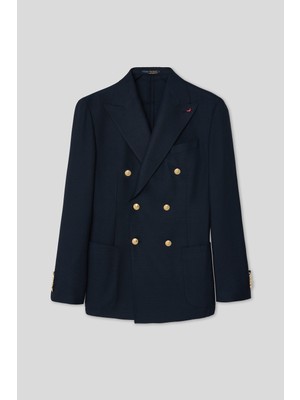 D'S Damat Ds Damat Regular Fit Lacivert Armürlü Kumaş Ceket