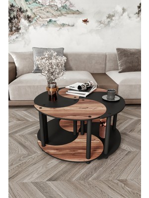 Yin Yang Unıty Serenıty Orta Sehpa 4 Lü Siyah Ceviz 70 cm