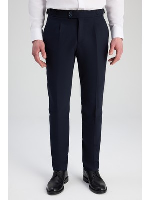 D'S Damat Ds Damat Lacivert Armürlü Kumaş Pantolon
