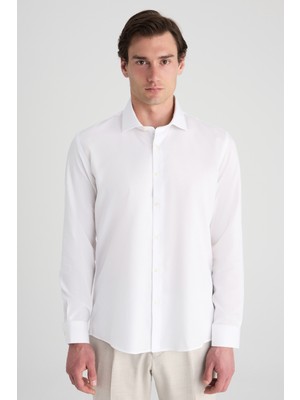 Twn Slim Fit Beyaz Armürlü Gömlek