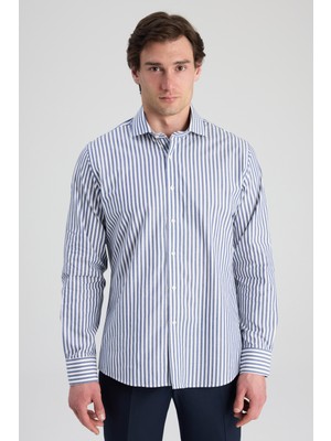 D'S Damat Ds Damat Slim Fit Lacivert Çizgili Gömlek