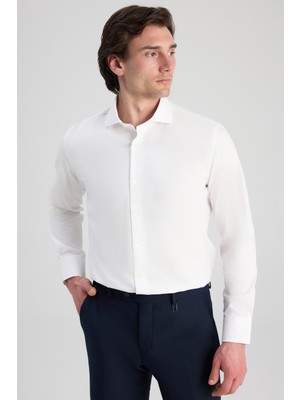 D'S Damat Slim Fit Erkek Beyaz Armürlü Gömlek Modern Stil 2XL Kesim Kalıbı