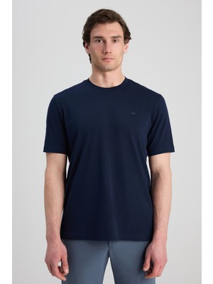 D'S Damat Regular Fit Lacivert Düz T-Shirt Erkek Modern Stil Kısa Kol Dokuma Kumaş