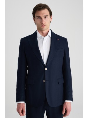D'S Damat Ds Damat Regular Fit Lacivert Armürlü Kumaş Ceket